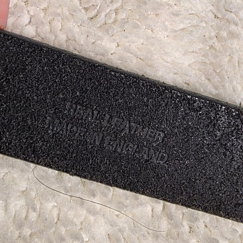 VTG J.Crew Leather Belt Black Square Buckle Mens 30 Made in England